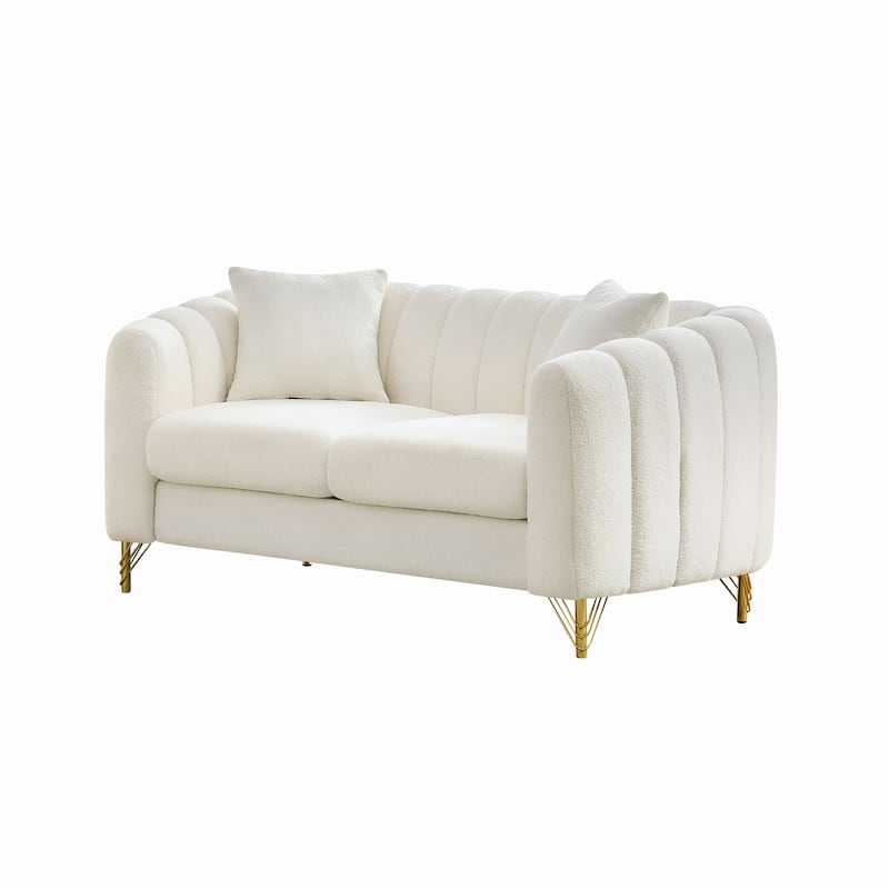 Chenille Upholstered Loveseat, Tufted 2 Seater Deep Seat Couch, Lounge Sofa Chair with Metal Legs for Living Room, Bedroom