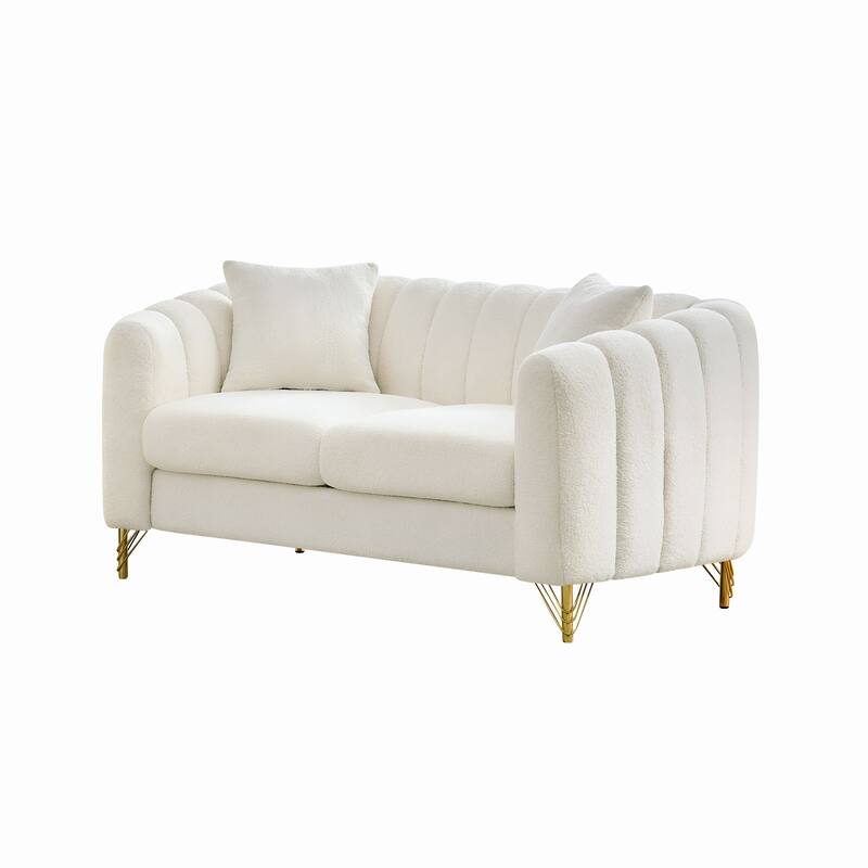 Luxurious 2-Seater Deep Seat Sofa Couch Loveseat Sofa with Metal Legs, Sofa Couch with Throw Pillows