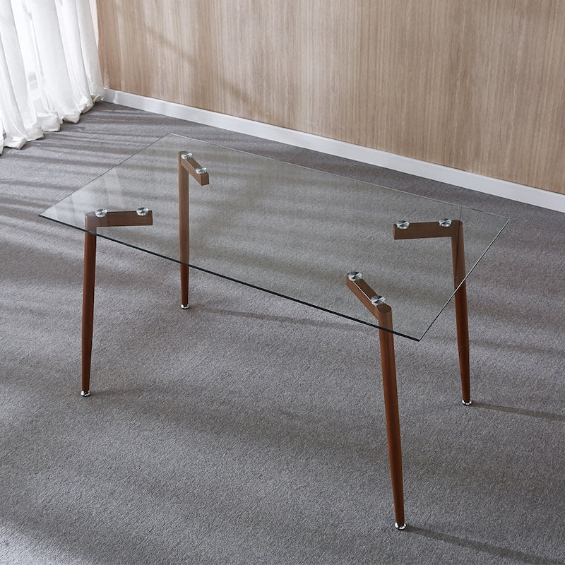 51" Mid Century Dining Kitchen Glass Top Table with Metal Frame - N/A