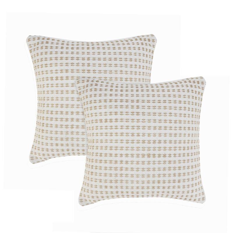 Sevita Reed Natural/White Striped Cotton Throw Pillow, Set of 2