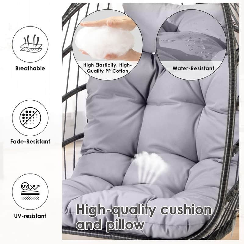 Oversized Hanging Egg Chair with Stand, Indoor Outdoor Swing Chair, 350 lbs Capacity Cozy Rattan Lounge