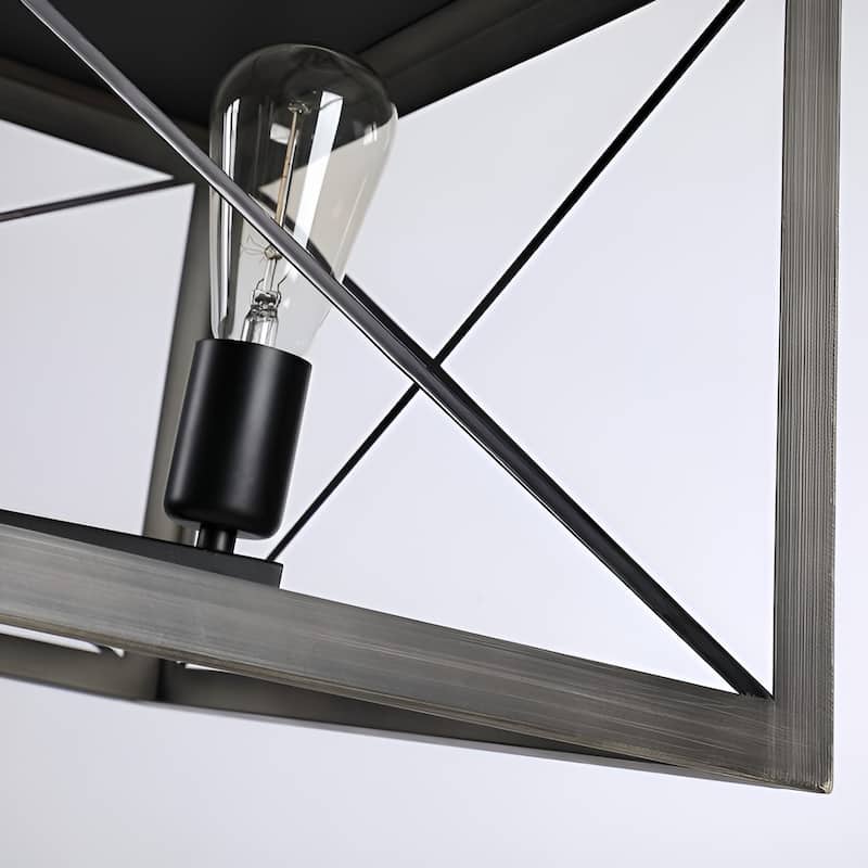 4 - Light Industrial Lantern Farmhouse Wood Like Ceiling Lamp