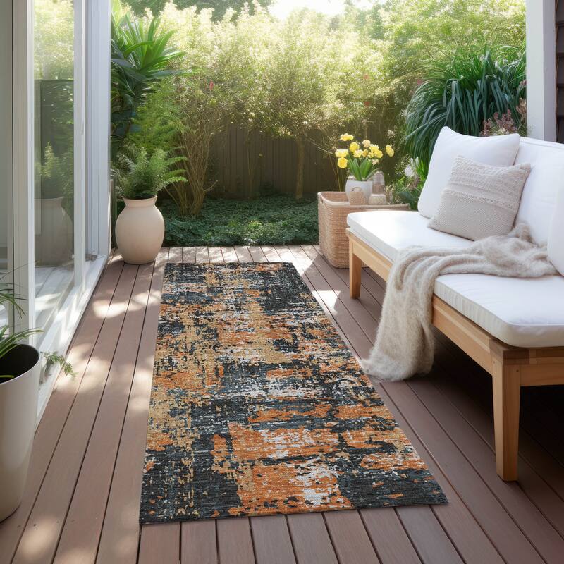 Machine Washable Indoor/ Outdoor Abstract Chantille Rug - Charcoal - 2'3" x 7'6"
