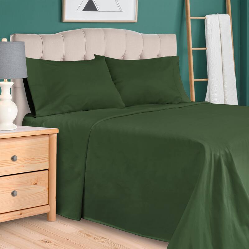 Egyptian Cotton 300 Thread Count Solid Bed Sheet Set by Superior - Full - Hunter Green