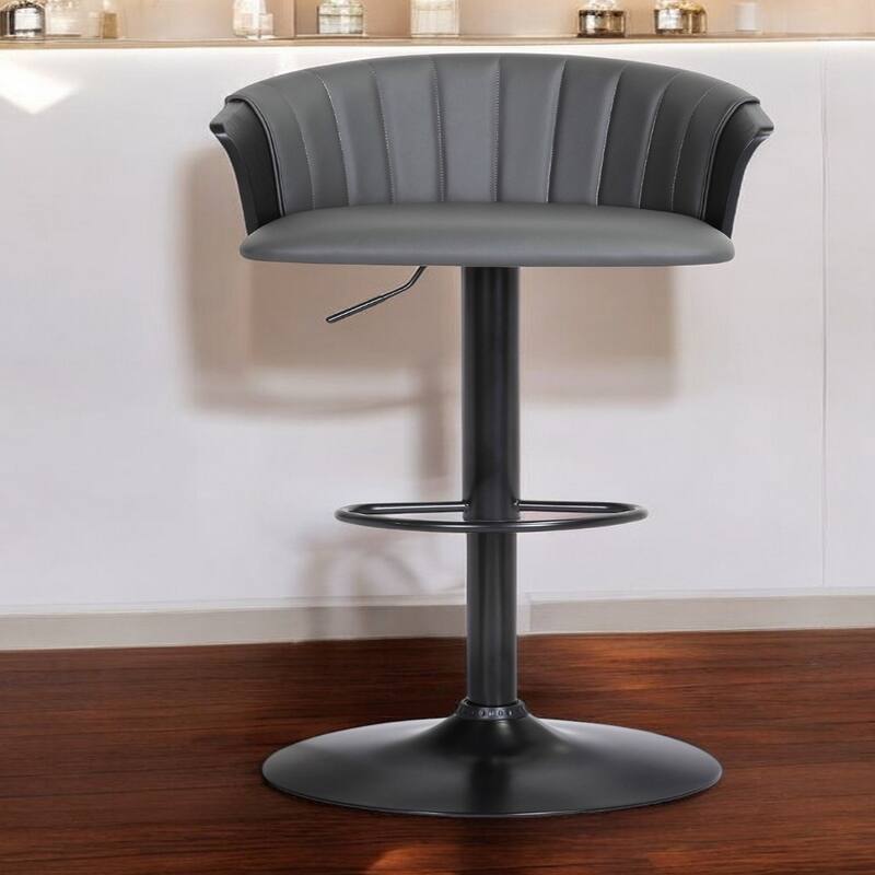 Faux Leather Adjustable Bar Stool with Arms, Swivel and Footrest - 21” x 20” x 41” (D x W x H)
