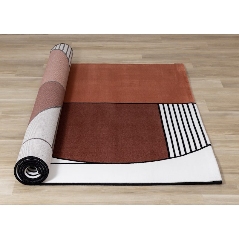 Claremont Collection - White/Back/Orange/Red Art Deco Geometric Rug Rug