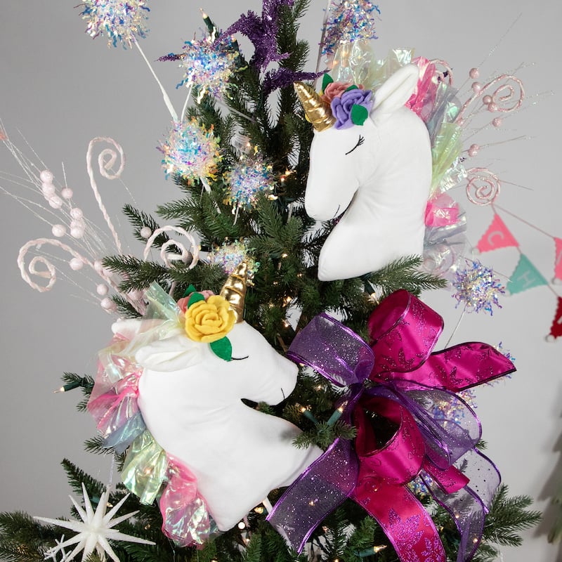 Plush Rainbow Unicorn Christmas Picks - 24" - Set of 2