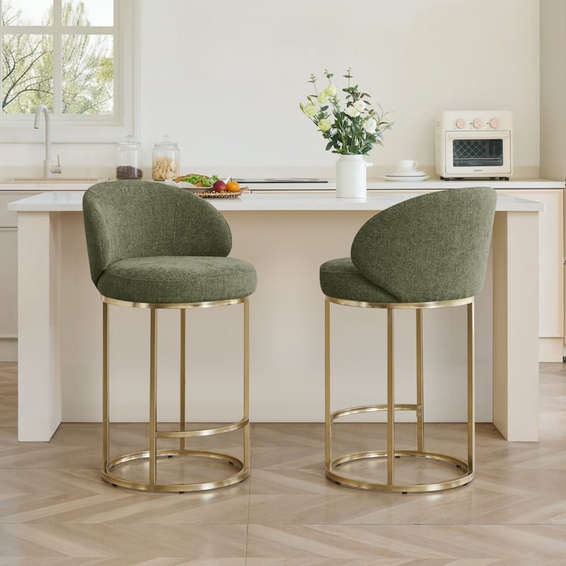 Spruce & Spring Chloe Upholstered Swivel Counter Bar Stool with Metal Frame and Arched Back
