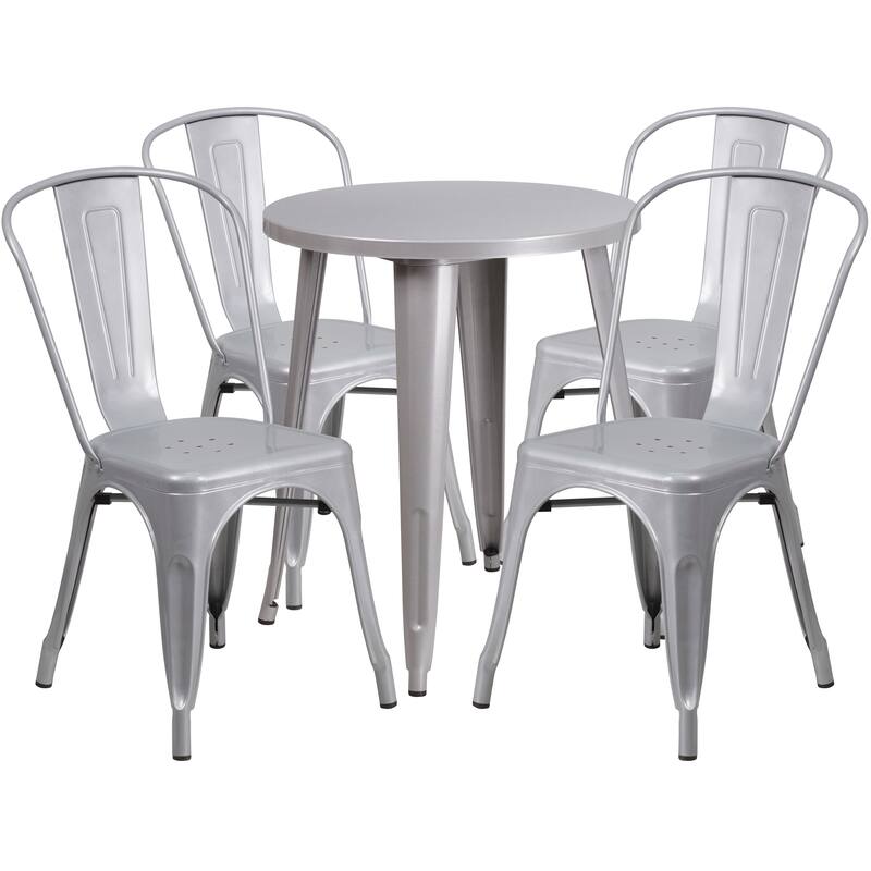 24'' Round Metal Indoor-Outdoor Table Set with 4 Cafe Chairs