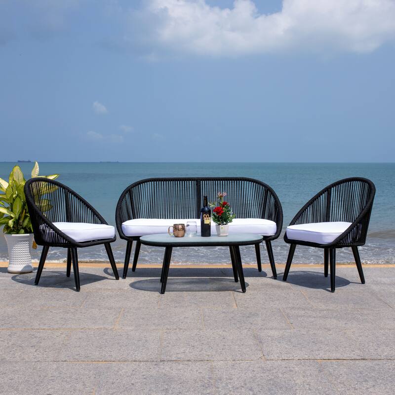SAFAVIEH Outdoor Morena 4-Piece Conversation Patio Set - 54W x 34D x 24H