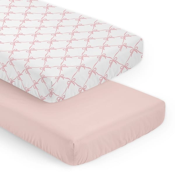 slide 2 of 6, Sweet Jojo Designs Pink Bows Girl 2 Pack Fitted Crib Sheets - Solid Blush Bow for Ballerina Ballet Dancer Princess Collection