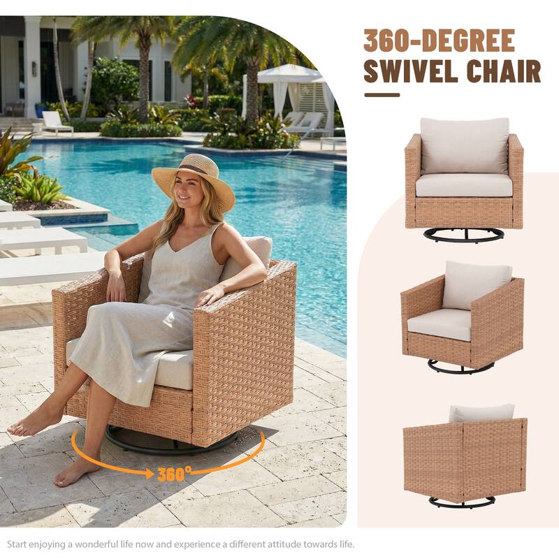 Outdoor Conversation Set L-Shaped Corner Sectional Sofa 10-Piece with Swivel Chair and Coffee Table PE Wicker Rattan