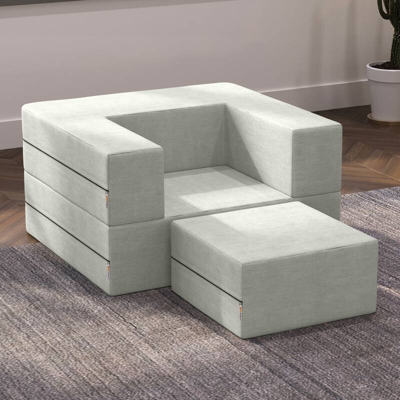 Jaxx Zipline Convertible Sleeper Chair and Ottoman/ Twin-size Bed - Ice