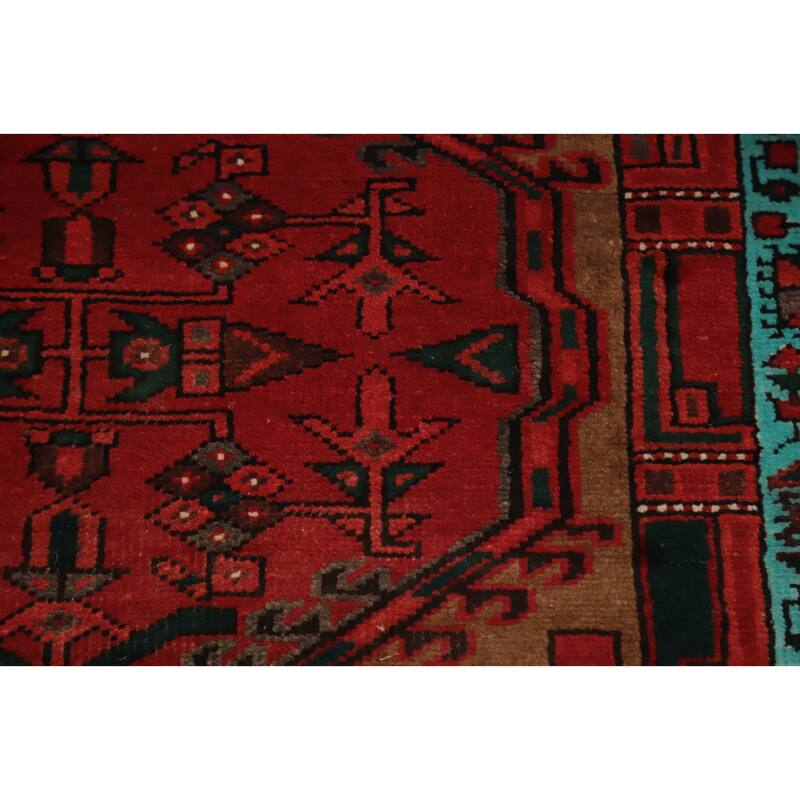 Hand Knotted Oriental 100% Wool Carpet Traditional Geometric Red Ardebil Runner Rug - 10' 6'' X 3' 4''