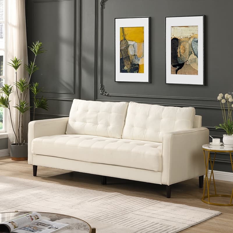 74 inch High Resilience 3 Seater Sofa Wooden Frame Comfy Modern Upholstered Beige - Beige