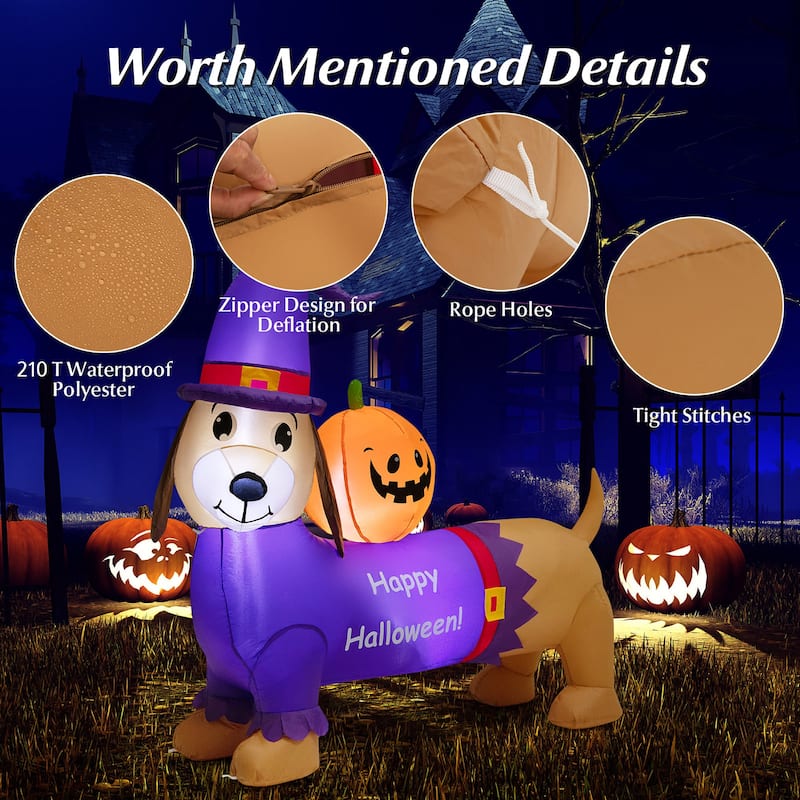 Gymax 5FT Inflatable Halloween Dachshund Dog & Ghost Pumpkin Holiday