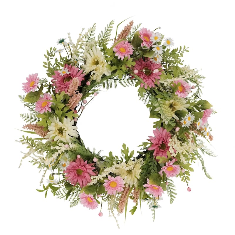24" Artificial Chrysanthemum Daisy Floral Spring Wreath