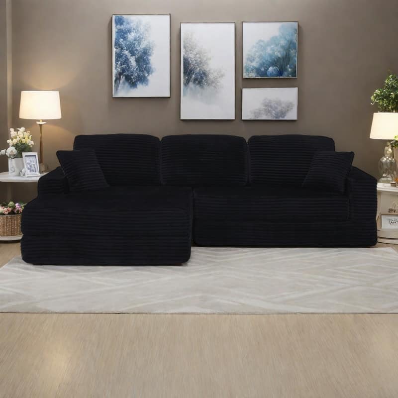 112.6" L-Shaped Modular Sectional Left sofa seat with Queen Sleeper Function, Corduroy Upholstery and No Assembly Required