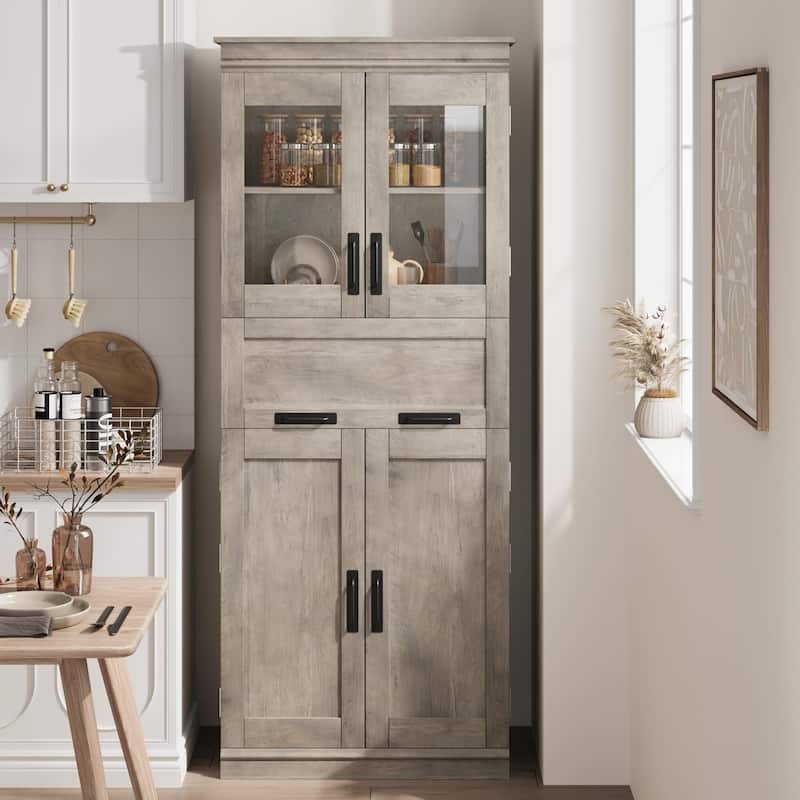 66.9" Pantry Cabinet with Drawer, Kitchen Storage Buffet Cabinet with 4 Shelves, Freestand Storage Cabinet - Grey