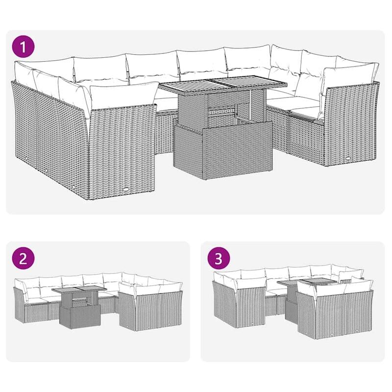 vidaXL Patio Sofa Set with Cushions Modular Outdoor Seating 10 Piece Poly Rattan - 21.7 x 24.4 x 27.2