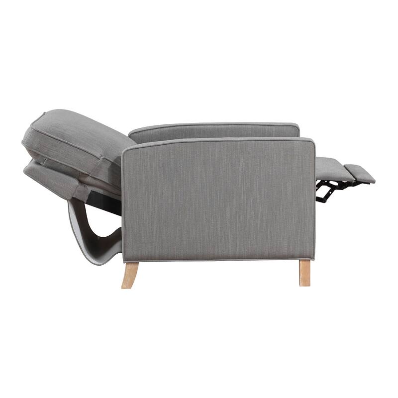 Tory Manual Push Back Recliner Chair, Light Gray, Natural Brown Wood