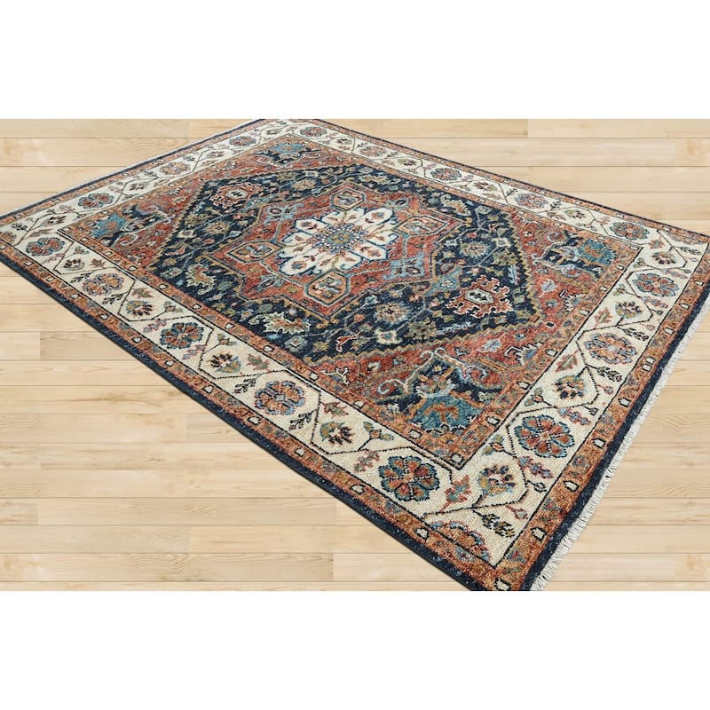 Traditional Oushak Wool Oriental Area Rug Multi Size Navy Hand Knotted