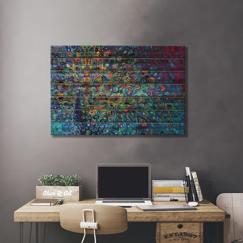 Blue Avian Print On Wood by Iris Scott - Multi-Color