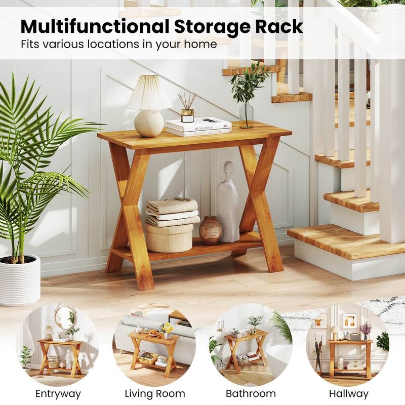 Costway 35.5-Inch Long Entryway Table with Storage Shelf Solid Teak - See Details