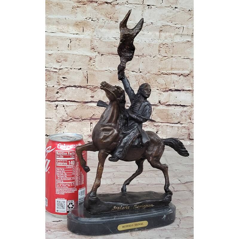 Buffalo Signal Frederic Remington Bronze Desktop Statue Sculpture Western 13 Inches X 9 Inches