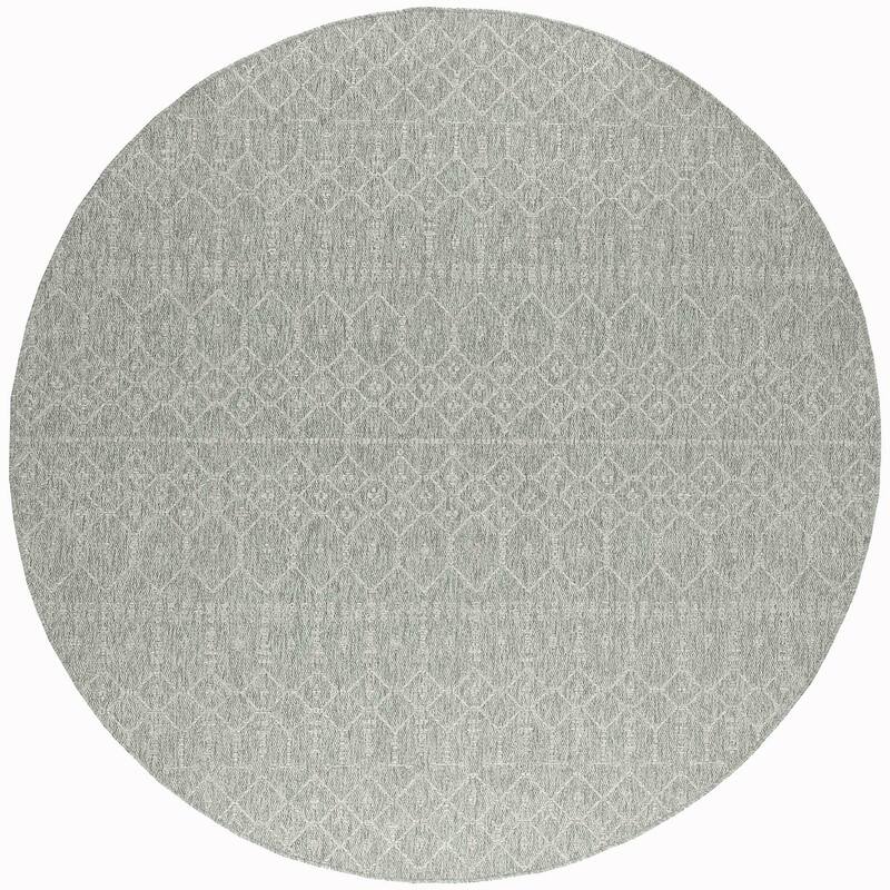 Seros Scandinavian Geometric Indoor/Outdoor Area Rug - 5'1'' Round - Grey/Cream