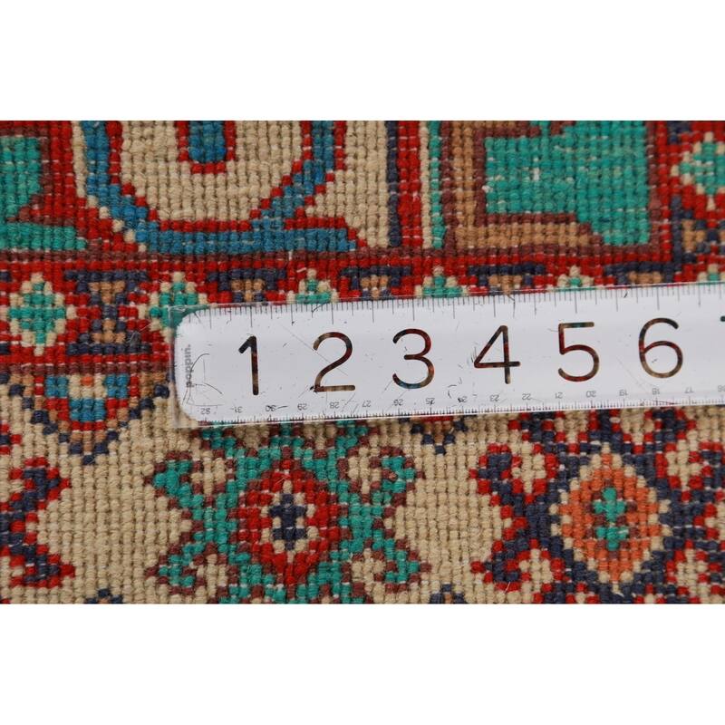 Turquoise / Green Kazak Foyer Rug Geometric Handmade Wool Carpet - 2'9"x 4'0"