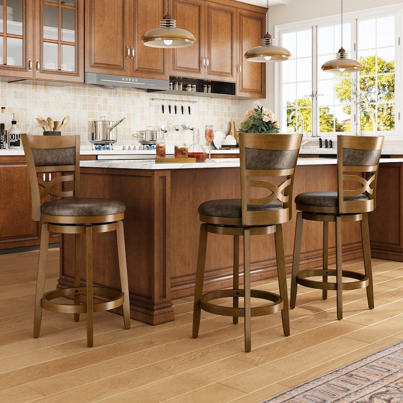 26"/30" Counter Height Bar Stools, Kitchen Wooden Swivel Bar Chairs with Back
