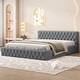 preview thumbnail 2 of 7, Queen Size Velvet Upholstered Platform Bed,with Luxurious Diamond Grid Headboard,Gray