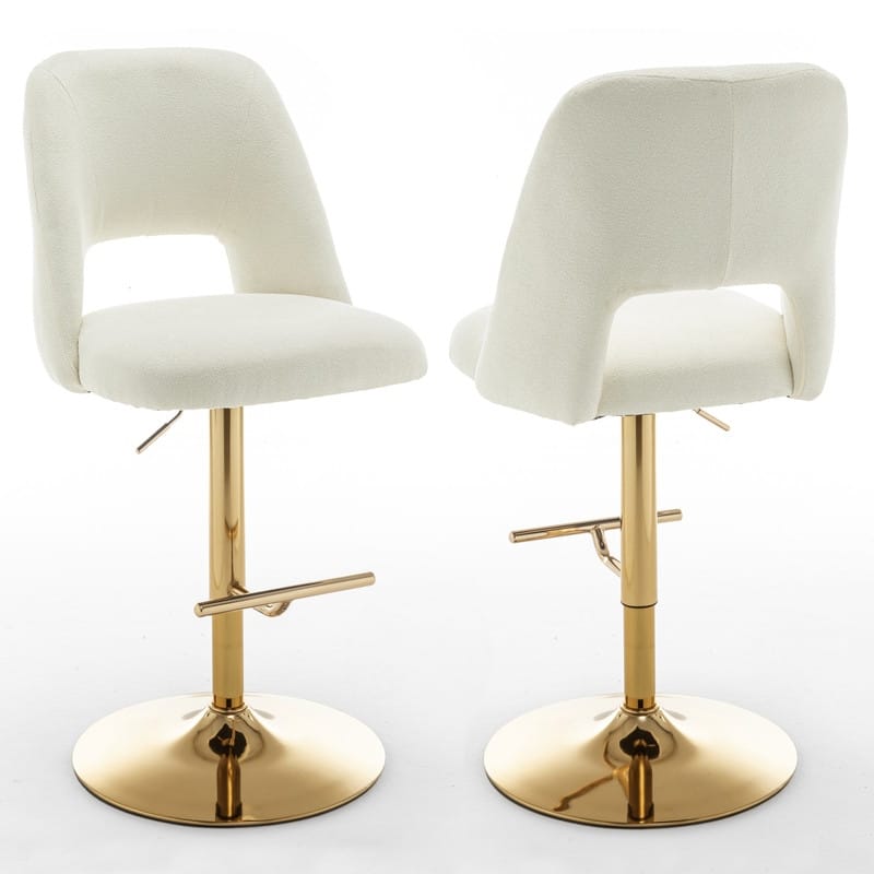 Best Quality Furniture Adjustable Textured Fabric Barstools with Chrome Finish Base (Set of 2) - Beige / Gold