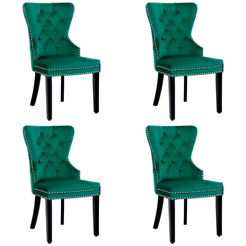 Grandview Tufted Wingback Dining Chair (Set of 4) with Nailhead and Ring Pulls