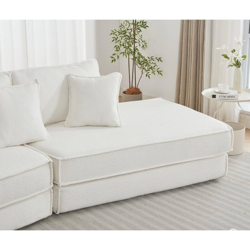 133" Lamb Velvet Convertible Sectional Sleeper Sofa with 7 Pillows