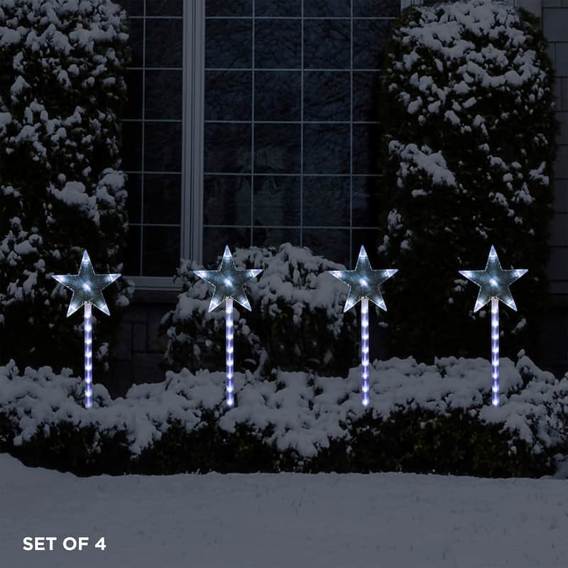 Alpine Corporation Holiday Décor Garden Stake with LED Lights, Multi-Pack - White - Stars