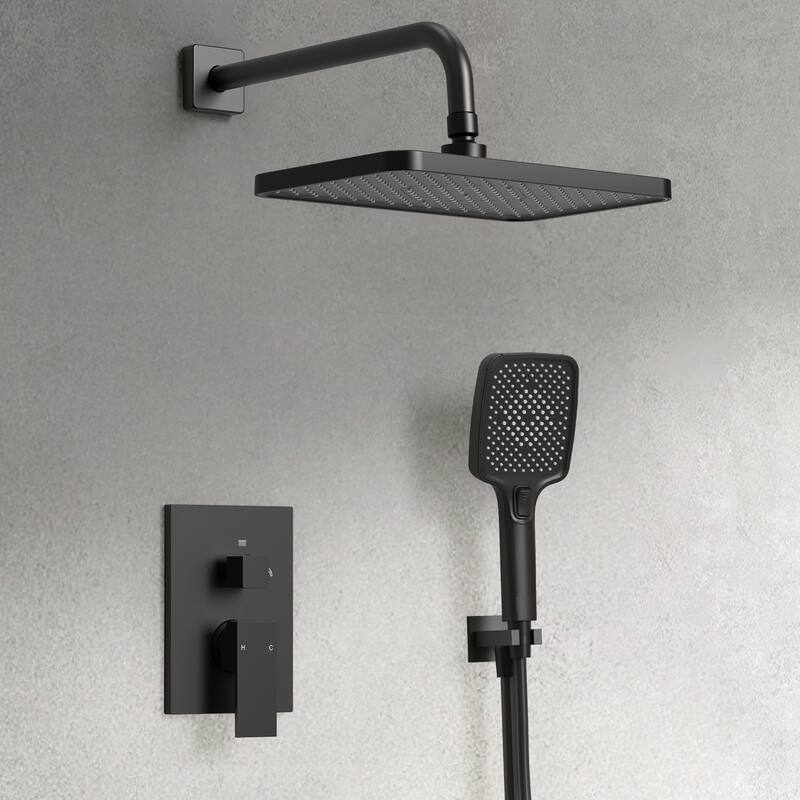 GRANDJOY 12'' Shower Head Rainfall Shower System with 3-Function Handheld Shower - Matte Black