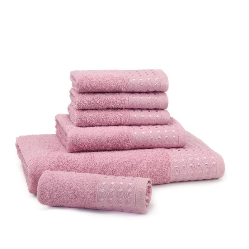 East'N Blue Petek Turkish Cotton Bath Towel Set (Set of 6) - (1 Bath Towel, 1 Hand Towel, 4 Washcloth) - Rose