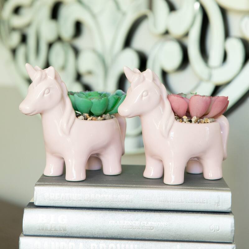 Artificial Plant in CERAMIC UNICORN Pot, Set of 2 - ONE-SIZE