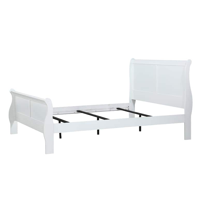 White Full Size Solid Wood Panel Sleigh Bed
