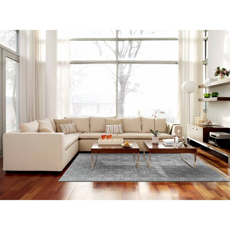 Hartford Tufted Lattice Wool Rug, Cloud Blue/Sky Gray, Area Rug