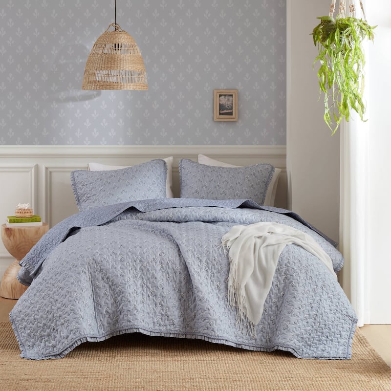 Madison ParK Linwood 3 Piece Ruffle Printed Quilt Set