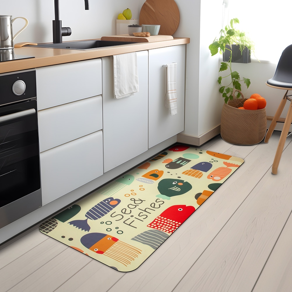 Red Mosaic Designer Chef Oil & Stain Resistant Anti-Fatigue Kitchen Floor  Mat
