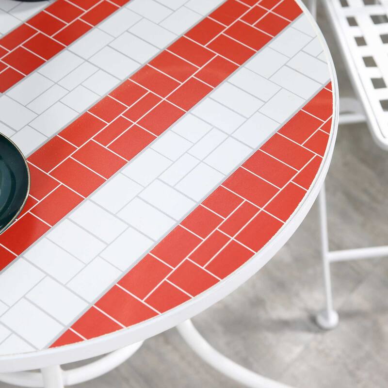 Outsunny 3 Piece Patio Bistro Set with Coffee Table and 2 Folding Chairs, Mosaic American Flag Tabletop and Backs