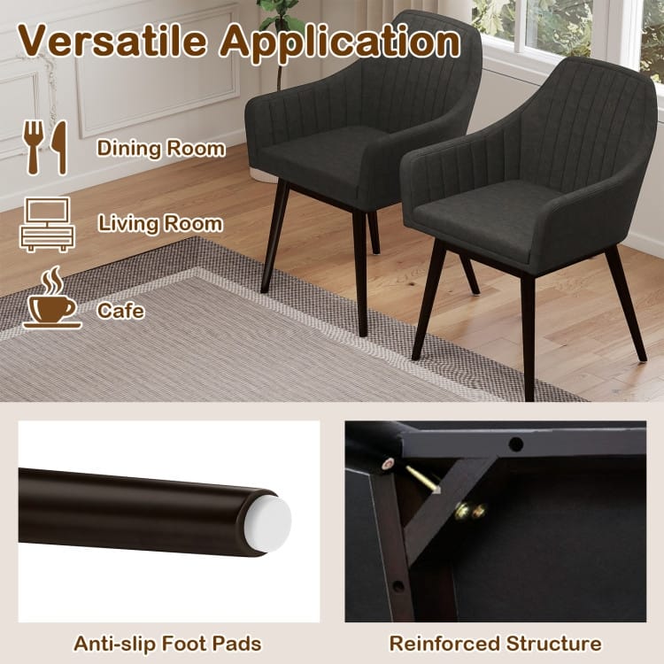 Rubber Wood Dining Chair Set of 2 with Padded Seat and Armrest - 24.5" x 23.5" x 34"