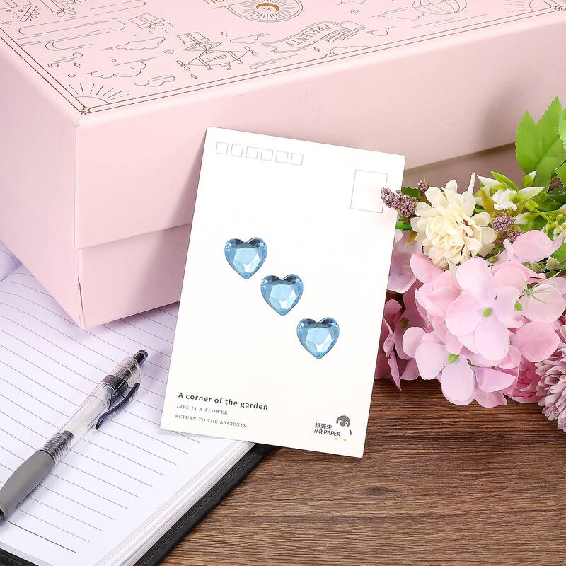 256 Pcs Heart Rhinestone 6mm Self Adhesive Gems Stickers Light Blue - Light Blue