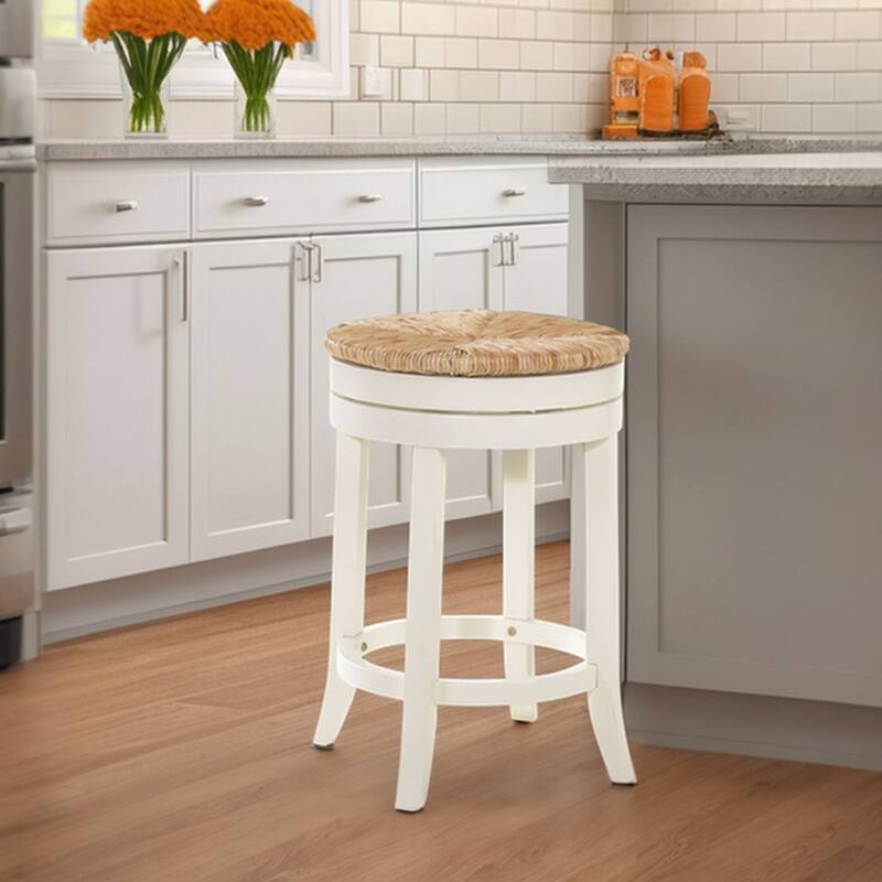 The Curated Nomad Aragon Rush Seat Swivel 24-inch Counter Stool