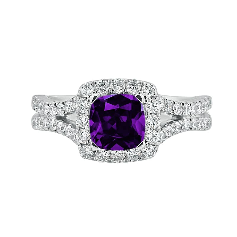 Auriya 1/2ct Cushion-cut Purple Amethyst Halo Diamond Engagement Ring 5/8ctw 14k Gold