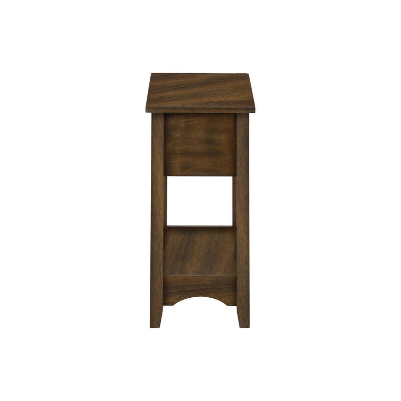 Accent Table, End, Side Table, Nightstand, 2 Tier, Narrow, Storage Drawer, Brown Veneer, Transitional